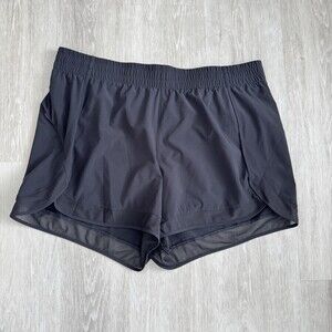 ATHLETA Shorts Mesh Racer Run 4" Short Size 1x Women Black Reflective Logo EUC